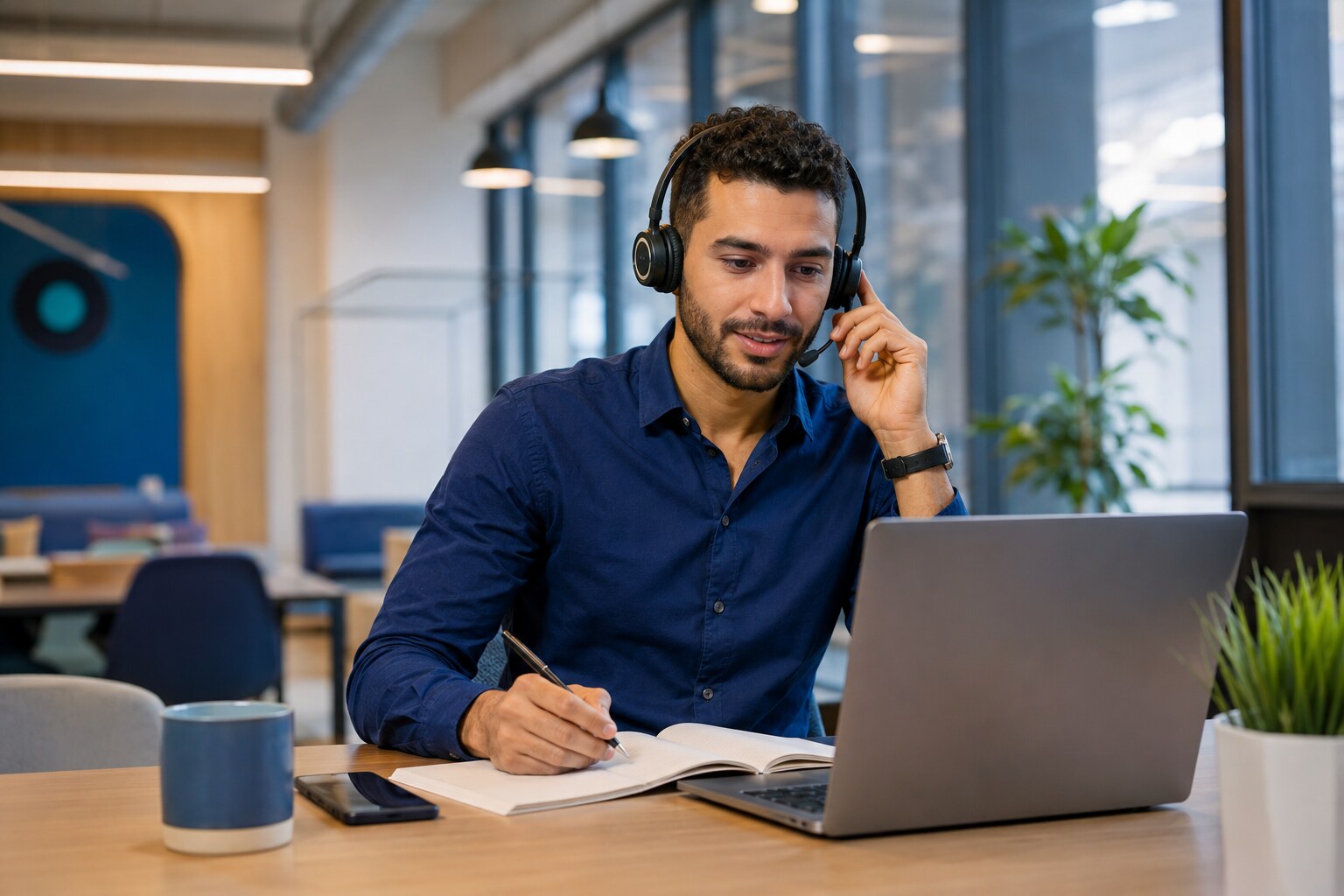 Egyptian freelance recruiter working from a professional workspace